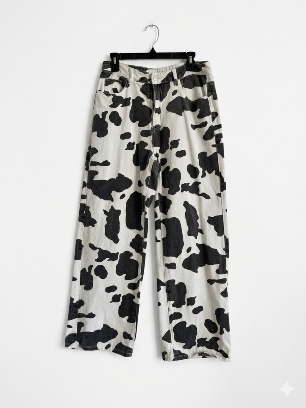 Coastal Cowgirl Y2K Cow Print High Waisted Barrel Jeans Black & White Denim